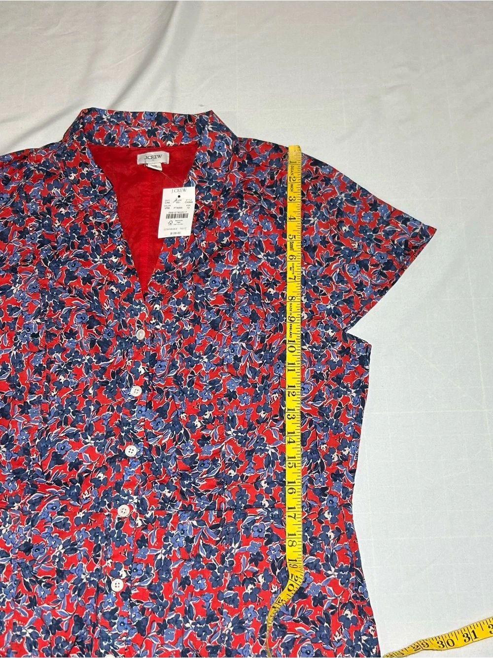 J. Crew Womens 12 Red Blue Floral Short Sleeve Button Maxi Dress NWT Classic